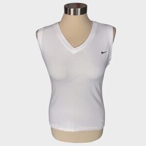 Nike Womens Medium White V Neck Tank Top Sleeveless Cotton Spandex